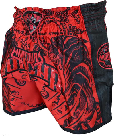 PunchR Sak Yant Tiger Muay Thai Short Rood Zwart - L