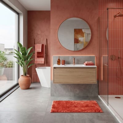 FLOORDIREKT Badmat - Coral - Chenille Douchemat - Meloen Roze - 50 x 80 cm
