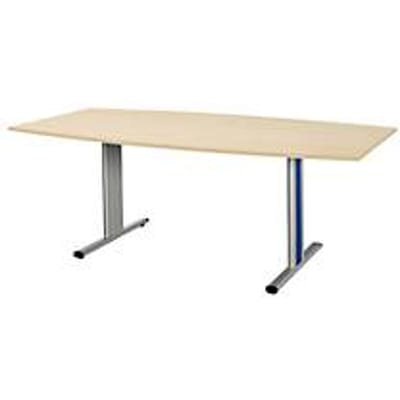 Schäfer Shop  Select Vergadertafel Planova, bootvorm, 2000 x 1000/800 mm, esdoornpatroon, accentlijst gentiaanblauw