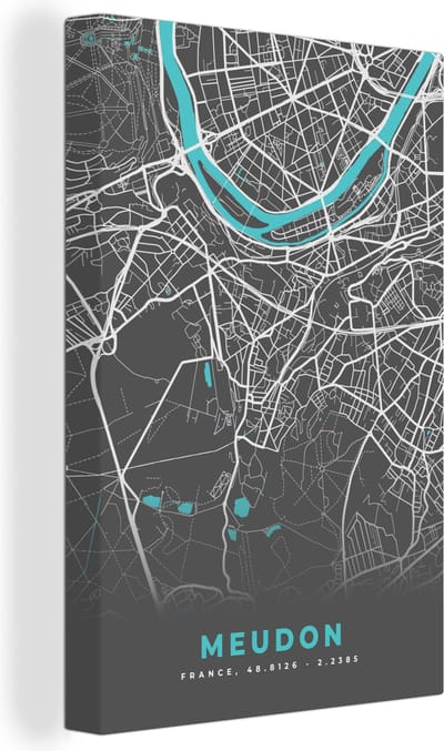 Canvas Schilderij Frankrijk - Stadskaart - Plattegrond - Kaart - Meudon - 20x30 cm - Wanddecoratie