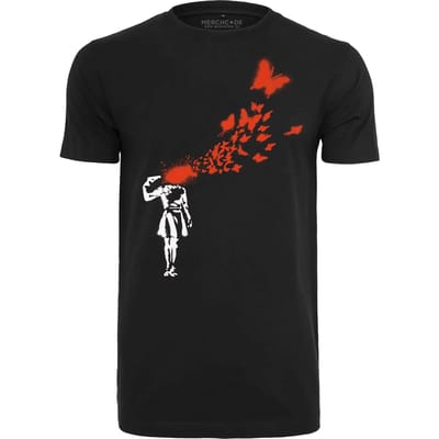 Merchcode Banksy - Brandalised - Banksy's Graffiti Butterfly Heren T-shirt - S - Zwart