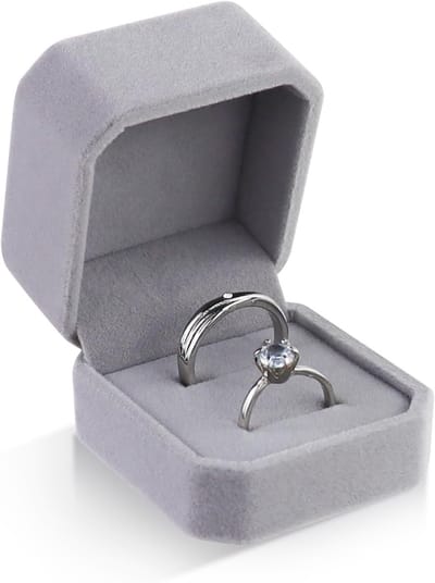 Elegante Velours Ringdoos voor Trouwringen, Oorbellen en Mini Broches - Octagonale Sieradenbox met 2 Slots in Grijs