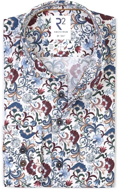 R2 Overhemd Poplin Flower Print Multicolour - Maat 46 - Heren - Overhemden Formeel