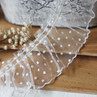 1 Yard Élégant Ruban de Dentelle en Tulle à Pois Blancs, 6cm de Large - Idéal pour Robes DIY, Jupes, Rideaux & Artisanat Accessoire Vêtement DIY blanc