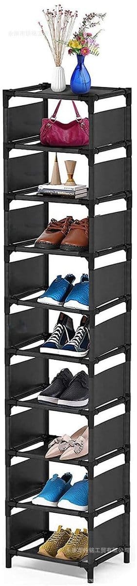 Dailygoods- Schoenenrek 10 Lagen - Verticale Smalle Opbergrek - Stabiel Metaal - Ruimtebesparend - Geschikt voor Schoenen - Elegante Zijkanten - Schoenenopberger