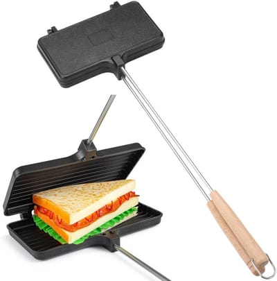 Dubbel Taartijzer - Sandwich Maker - Buiten Koken - Antiaanbak Kookoppervlak - 8.2 x 21.7 inch - Zwart