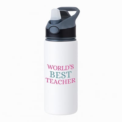 Hacebo® - World's best teacher waterfles met rietje zwart - Juf - beste juf - school - verjaardagscadeau - afscheidscadeau - kado - water fles - 650ML