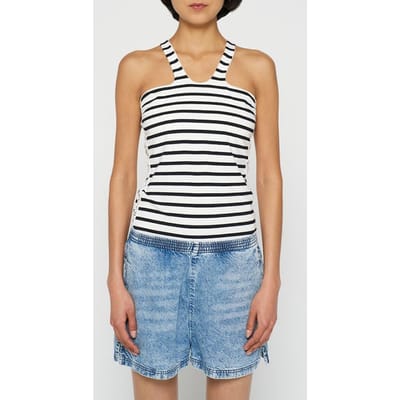 10DAYS Sporty Wrapper Stripe Ecru/black Maat: XXS | Mouwloze Tops Outlet | Dames | Zwart
