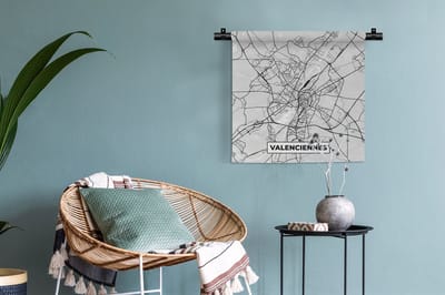 Wandkleed - Wanddoek - Kaart - Stadskaart - Valenciennes - Plattegrond - Frankrijk - 60x60 cm - Wandtapijt