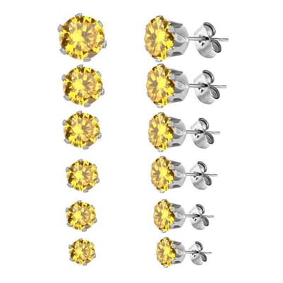 Aramat Jewels | Oorbellen | Gele Zirkonia Oorbellen | Zilverkleur / 3 mm | | | Staal | Kinderen, Volwassenen | Verkleurd niet