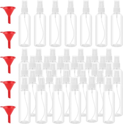 40 Stuks 100ml Heldere Plastic Sprayflessen met Doppen, Herbruikbare Lege Flessen voor Reizen, Schoonmaken en Make-up met 5 Trechters voor Fijne Mist