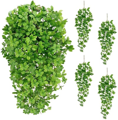 GARDEN Set van 4 kunstmatige hangende ficus-twijgplanten - 100 cm realistische nephangende wijnstokken met bloemvormige bladeren, afneembare stengels voor doe-het-zelf binnen- en buitendecoratie