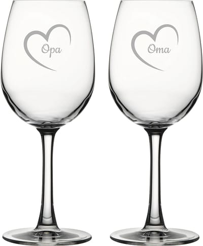 Gegraveerde witte wijnglas 36cl Opa met hartje & Oma met hartje