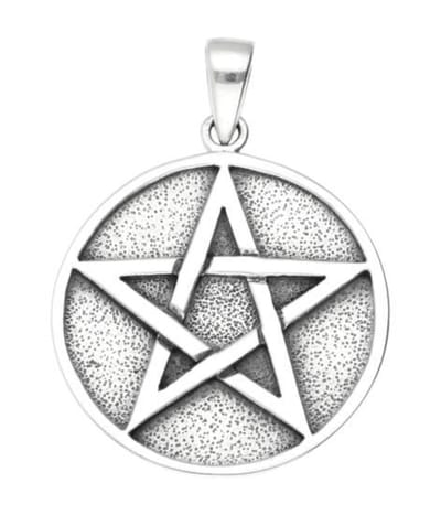 Zilveren Pentagram massief in ring kettinghanger