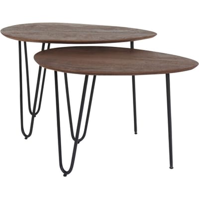 Salontafel Fabio - Espresso Mangohout - Set van 2 - Organisch - Japandi - Zwart metalen poten