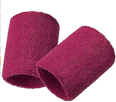 2x Zweetbandje - Polsbandje - Sweatbands - Sportbandjes - Wristbands - Badstof - Fuchsia/roze - Jonyx