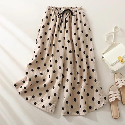 Losse Slim Cropped Broek Casual Broek voor Dames Nieuwe Zomer Dunne Retro Stippen Losse Wijde Pijpen Broek 2XL beige