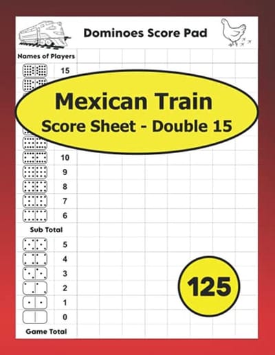 Mexican Train Dominoes Scoresheet - 125 Dubbele 15 Score Pads, 8.5'' x 11''