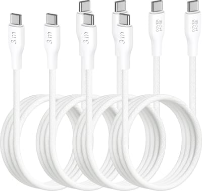 Usb C kabel geschikt voor Samsung - 3 meter - 4 stuks - Laadkabel - Oplaadkabel - Wit