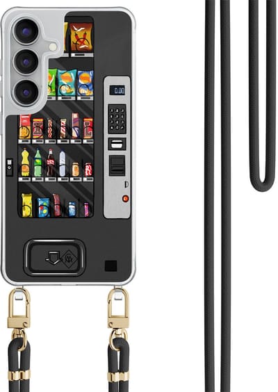 Casimoda® hoesje met zwart koord - Geschikt voor Samsung S25 FE - Snoepautomaat - Afneembaar koord - TPU/polycarbonaat - Multi