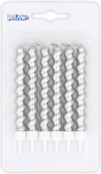 Boland - Set 6 kaarsjes Swirl zilver Zilver - Glitter & Glamour - Verjaardag - Jubileum - NYE - Feestversiering