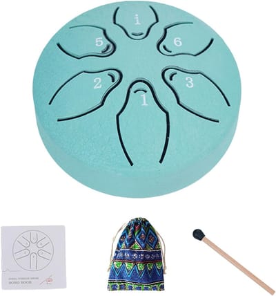 Stalen Tongtrommel - Handpan Drum - Meditatie Muziek - 6 Noten Etherisch Geluid - 3 inch - Blauw