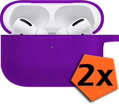 Hoesje - 2 Stuks - Geschikt voor Apple Airpods Pro - met Clip - Siliconen Hoes - Silicone Case Cover - Paars
