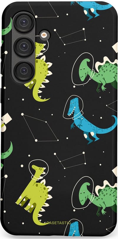 Casetastic hoesje geschikt voor Samsung Galaxy S25 Plus - Dubbellaagse bescherming - Dino in de sterren - Fashion Case - Zwart Groen