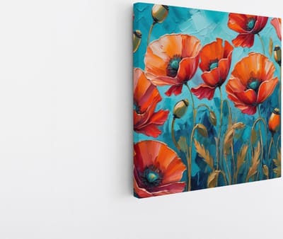 Saammp Canvas Schilderij - Rode Klaprozen - Natuur - Abstract - 20x20 - Foto op canvas - Wanddecoratie - Muurdecoratie Woonkamer - Kantoor Decoratie