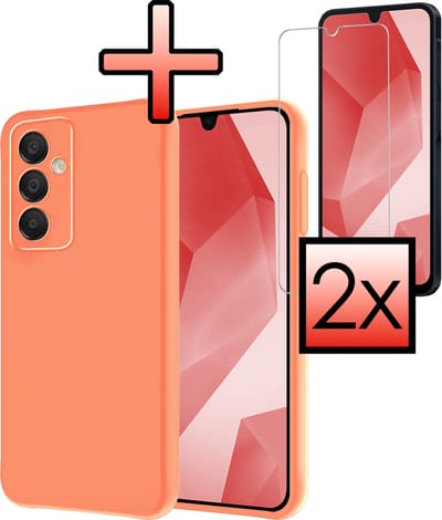 Hoesje - Met 2x Screenprotector - Geschikt voor Samsung Galaxy A16 - Sterk & Shockproof - Back Cover - Siliconen Case - Telefoon Hoes - Perzik