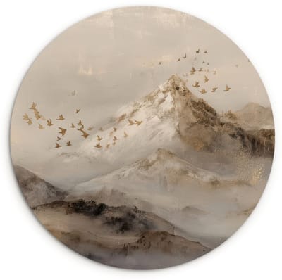 WallCircle® Wandcirkel 120x120 cm - Muurcirkel Berglandschap - Mist - Penseelstreken - Muurdecoratie woonkamer - Wanddecoratie slaapkamer - Kamer decoratie accessoires - Ronde schilderijen XXL