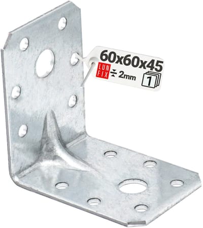 LUN FIX - Hoekverbinder - Dikte 2 mm - Afmeting 60 mm x 60 mm x 45 mm - Verzinkt - Constructiehoek