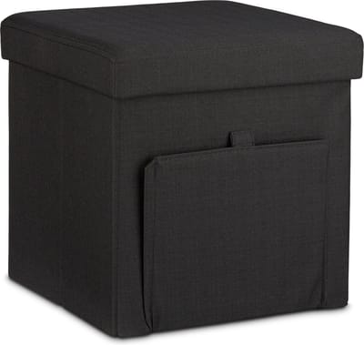 opvouwbare poef - met opbergruimte - klep - stof - voetenbank - deksel - modern - 38x38x38 cm - zwart