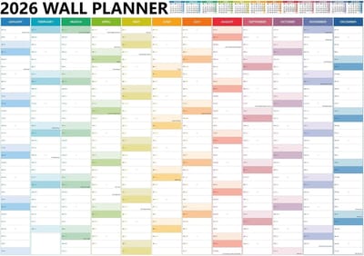 Grote Wandkalender 2026 A1 Jaarplanner Januari tot December voor Kantoor en School