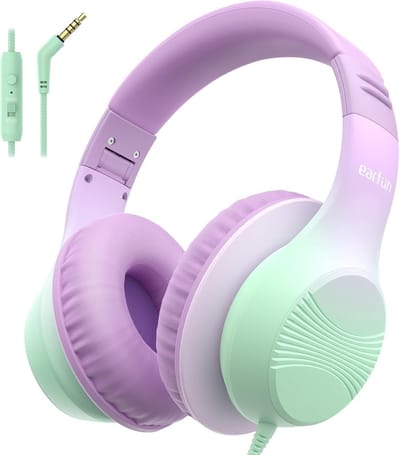 SnelShoppen - Over-Ear Kinderkoptelefoon met Microfoon, HD Stereo Geluid, 85/94 dB Veilige Volumebegrenzing, Opvouwbaar, 3.5mm Jack, Paars, Voor Schoo