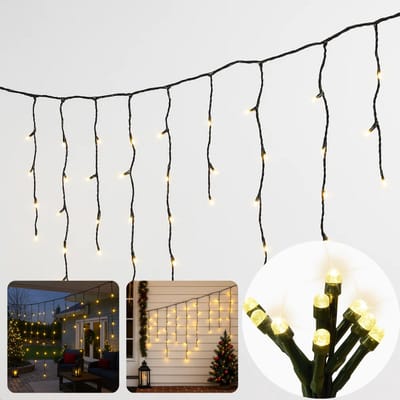 Cheqo® Ijspegel Verlichting - LED Ijspegel - Warm Wit Licht - 180 LED Lampjes - 6 Meter Lang - Lichtgordijn - Binnen En Buiten - IP44 Adapter - Kerstverlichting - Energiezuinig - Decoratieve Verlichting - Raamdecoratie - Muurdecoratie