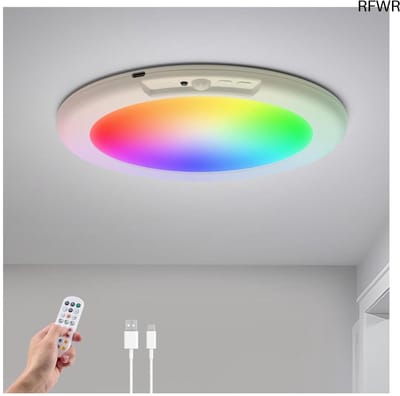 RFWR® Draadloze LED Plafondlamp met Bewegingsmelder en Oplaadbare Batterij - RGB Kleurverlichting voor Woonkamer en Meer