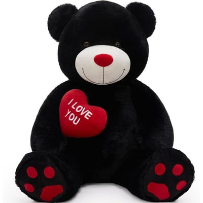 Grote Zwarte Knuffelbeer met Rood Hart Geborduurd Ik Hou Van Jou Pluizig Knuffeldier voor Vriendin Valentijnscadeau United States red