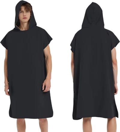 Hooded Microfiber Handdoek Sneldrogend Zwemstrand Handdoek Unisex Reizen Surf Sauna Fitness Lichtgewicht Badjas Cape Omkleedhanddoek Sneldrogende Strandhanddoek - Zwart