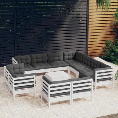 vidaXL - 12-delige - Loungeset - met - kussens - massief - grenenhout - wit