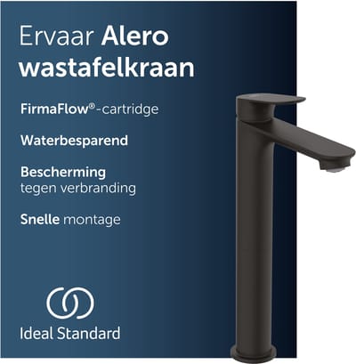 Ideal Standard Alero wastafelkraan, met afvoer, waterbesparend – Matzwart