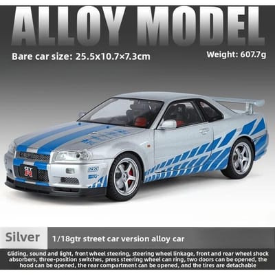 Grote Maat 1:18 Gt-R R34 Skyline Supercar Legering Metaal Diecast Model Auto Collectie Trendy Speelgoed Ornament Vakantiecadeau Vriend