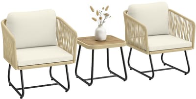 Outsunny Sofa Coffee Set-PP-rotan, staal-65L x 61B x 70H cm-Crèmewit