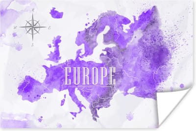 Poster 30x20 cm - Europa - Wereldkaart - Verf - Posters - Kamer decoratie - Wanddecoratie woonkamer - Muurdecoratie slaapkamer