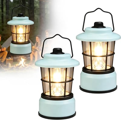 Thijox - Draagbare LED Campinglamp 2 Stuks - Dimbare Campinglantaarn met Retro Design - Werkt op Batterijen - Ideaal voor Camping, Wandelen, Noodgeval
