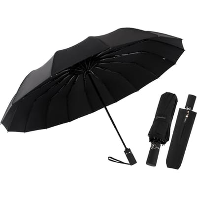 Automatische MONSTER Stormparaplu met 16 panelen Ø 104 cm - Zwart