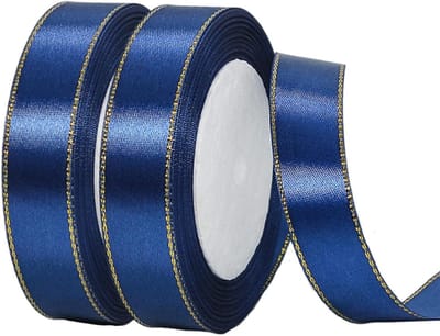 20mm x 22m Marineblauw Satijnlint met Gouden Rand - Dubbelzijdig Lint voor Kerstdecoratie, Ambachten en Bruiloften, Perfect voor Cadeaus, Wreaths en Versieringen
