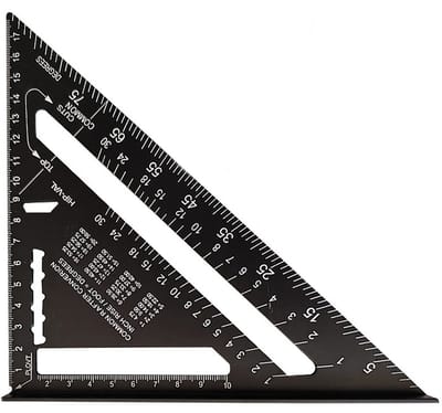 Timmermanshoek aluminium liniaal 180mm, multifunctionele gradenboog 90 graden hoek zwart - handig voor houtbewerking.