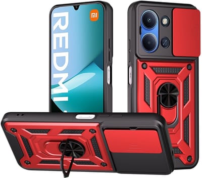MobyDefend Hoesje - Geschikt voor Xiaomi Redmi 15C 5G - Pantsercase Met Draaibare Ring - Rood