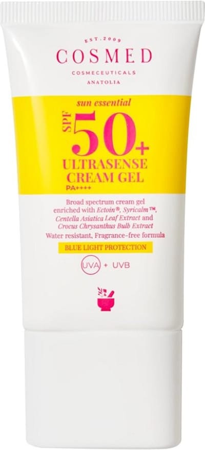 Cosmed Ultrasense Cream Gel SPF50 40 ml – Waterbestendige zonnebrandcrème voor gevoelige huid – Kalmerende vegan gelcrème met Ectoin, Niacinamide & Bisabolol – Reef-safe zonbescherming